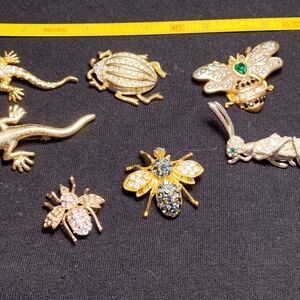 Gold and Silver Reptile and Insect Brooch Set